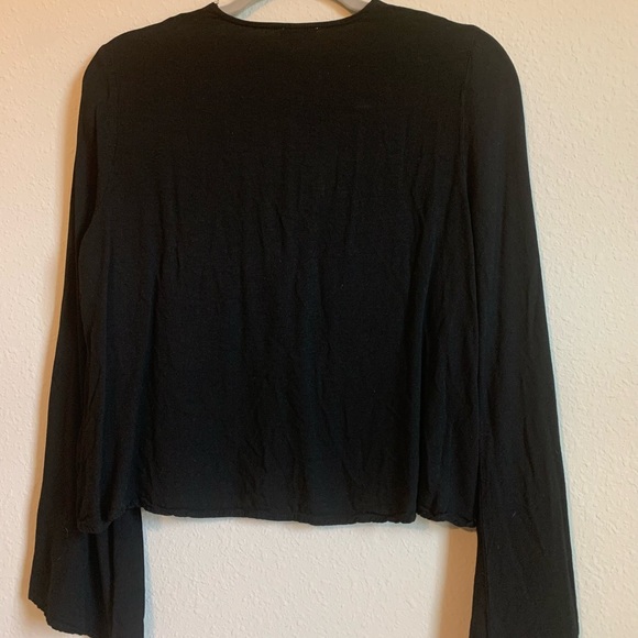 Black Tobi Lace Up Crop Bell Sleeve Top - Picture 3 of 7